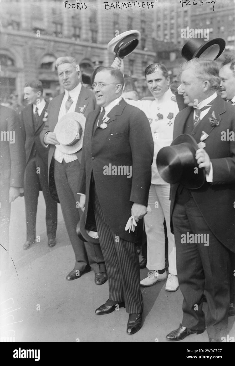 Boris Bakmetieff, Foto zeigt Boris Alexandrowitsch Bakhmeteff (1880–1951), der als Botschafter der russischen Provisorischen Regierung in den Vereinigten Staaten diente. Bakmeteff war Mitglied der russischen kriegskommission für die Vereinigten Staaten im Juli 1917., 1917. Juli, Glass negative, 1 negative: Glass Stockfoto