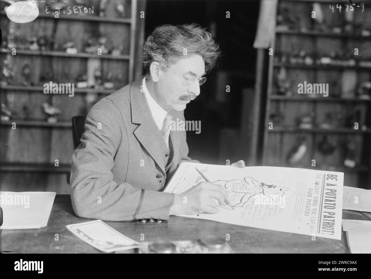 E.T. Seton, Foto zeigt den Autor Ernest Thompson Seton (1860–1946), der bei der Gründung der Boy Scouts of America (BSA) mitgeholfen hat. 1915 und ca. 1920, Glasnegative, 1 negativ: Glas Stockfoto