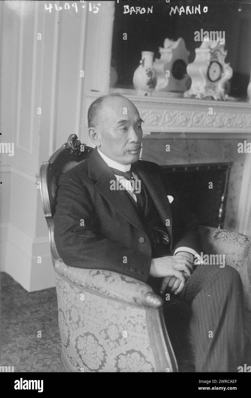 Baron Makino, Foto zeigt Makino Nobukai (1861–1949), einen japanischen Staatsmann. Im Januar 1919 war er auf dem Weg zur Pariser Friedenskonferenz., 8. Januar 1919 (Datum erstellt oder veröffentlicht von Bain), Glass negative, 1 negative: Glass Stockfoto