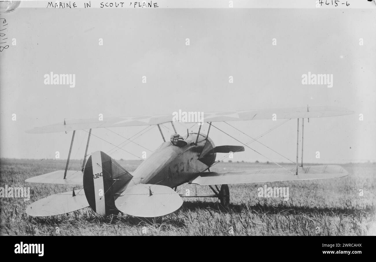 Marine im Pfadfinderflugzeug, Foto zeigt ein Flugzeug auf dem Marine Flying Field, Miami, Florida während des Ersten Weltkrieges, 10. Juni 1918, Weltkrieg, 1914-1918, Glasnegative, 1 negativ: Glas Stockfoto