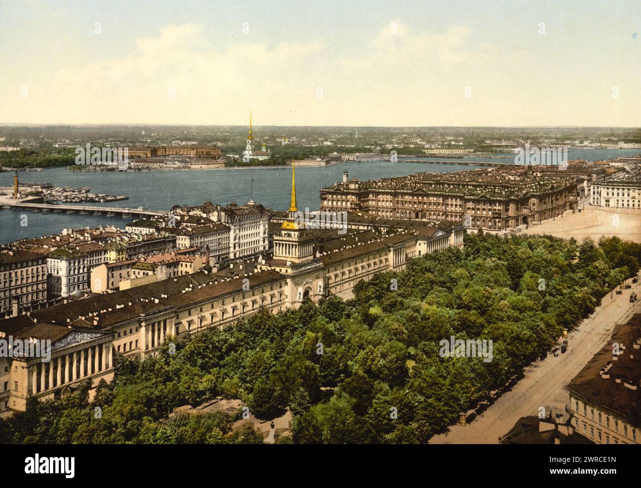 Der Admiralitätspalast, St. Petersburg, Russland, Print zeigt den Alexandergarten vor dem Admiralitätspalast in St. Petersburg., zwischen ca. 1890 und ca. 1900., Farbe, 1890-1900 Stockfoto