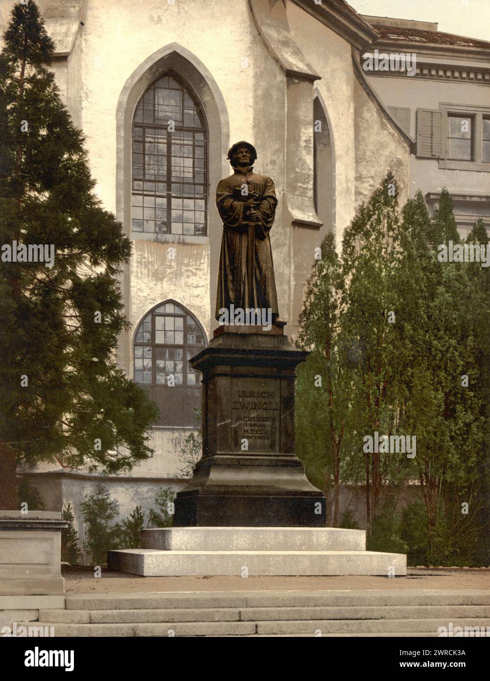 Ulrich Zwingli-Denkmal, Zürich, Schweiz, zwischen ca. 1890 und ca. 1900., Farbe, 1890-1900 Stockfoto