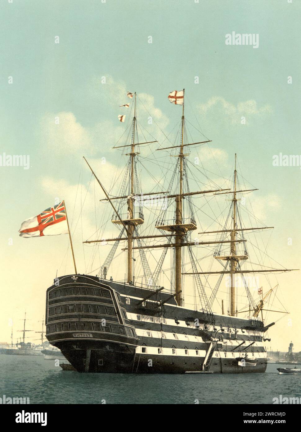 The 'Victory' (Nelson's Flagship), Heck, Portsmouth, England, zwischen ca. 1890 und ca. 1900., England, Portsmouth, Color, 1890-1900 Stockfoto