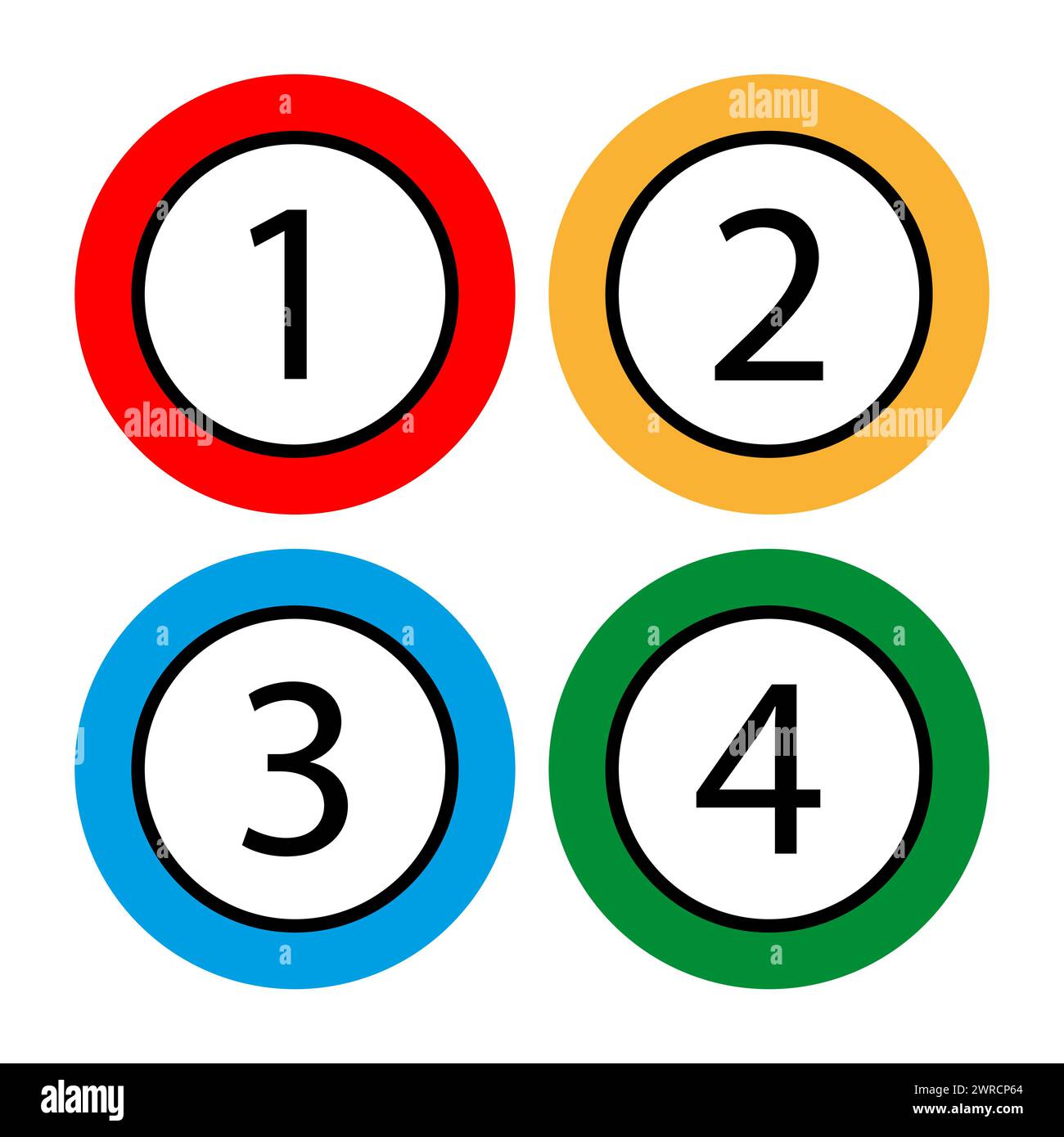 Nummerierte bunte Kreise von 1 bis 4. EPS 10. Stock Vektor