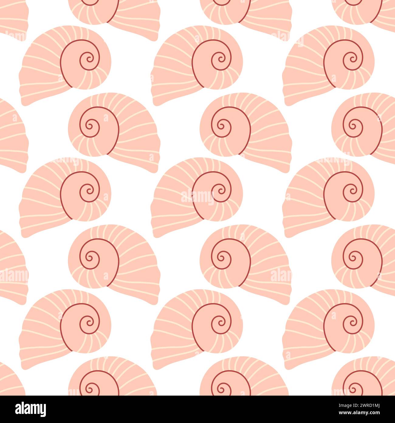 Nahtloses Muschelmuster. Trendiges Muschelmuster zum Einpacken von Papier, Tapeten, Aufklebern, Notizbucheinband. Stock Vektor