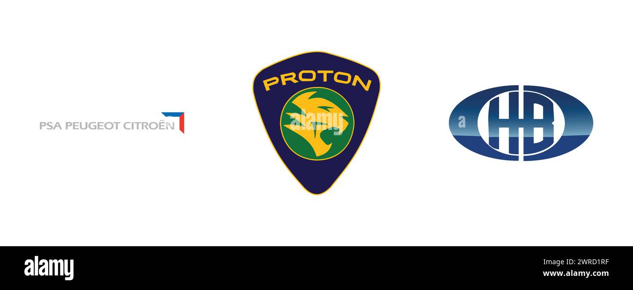 PSA Peugeot Citroen, Proton, Heuliez Bus. Vektor-Logo-Kollektion. Stock Vektor