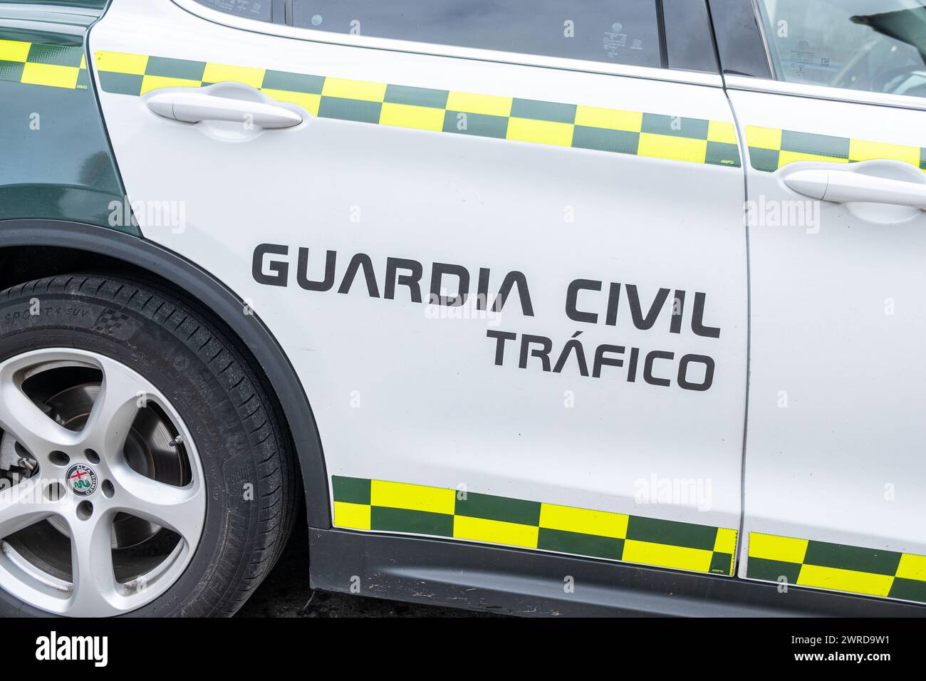 Tür eines Fahrzeugs der Guardia Civil de Trafico (Verkehrspolizei). Spanien Stockfoto