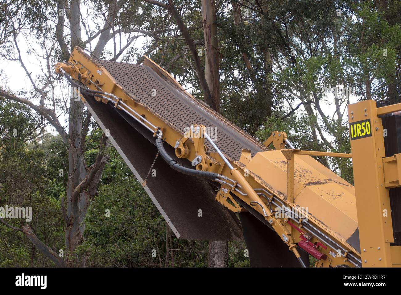 Abtriebsriemen, Horizontalschleifmaschine, Vermeer HG6800TX, für Großmahlarbeiten, Pflanzenräumarbeiten. Sanierung von Naturkatastrophen. Australien. Stockfoto