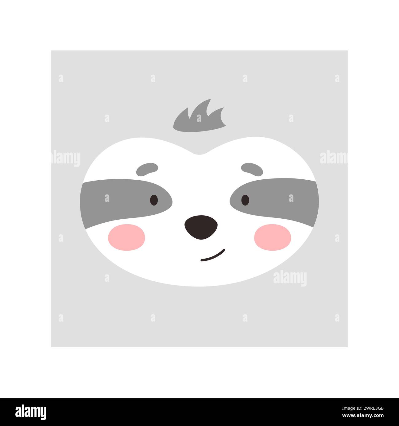 Einfaches Waschbär-Porträt. Niedliches Tierkopf-Porträt, Kawaii Waschbär Gesicht flache Illustration Stock Vektor