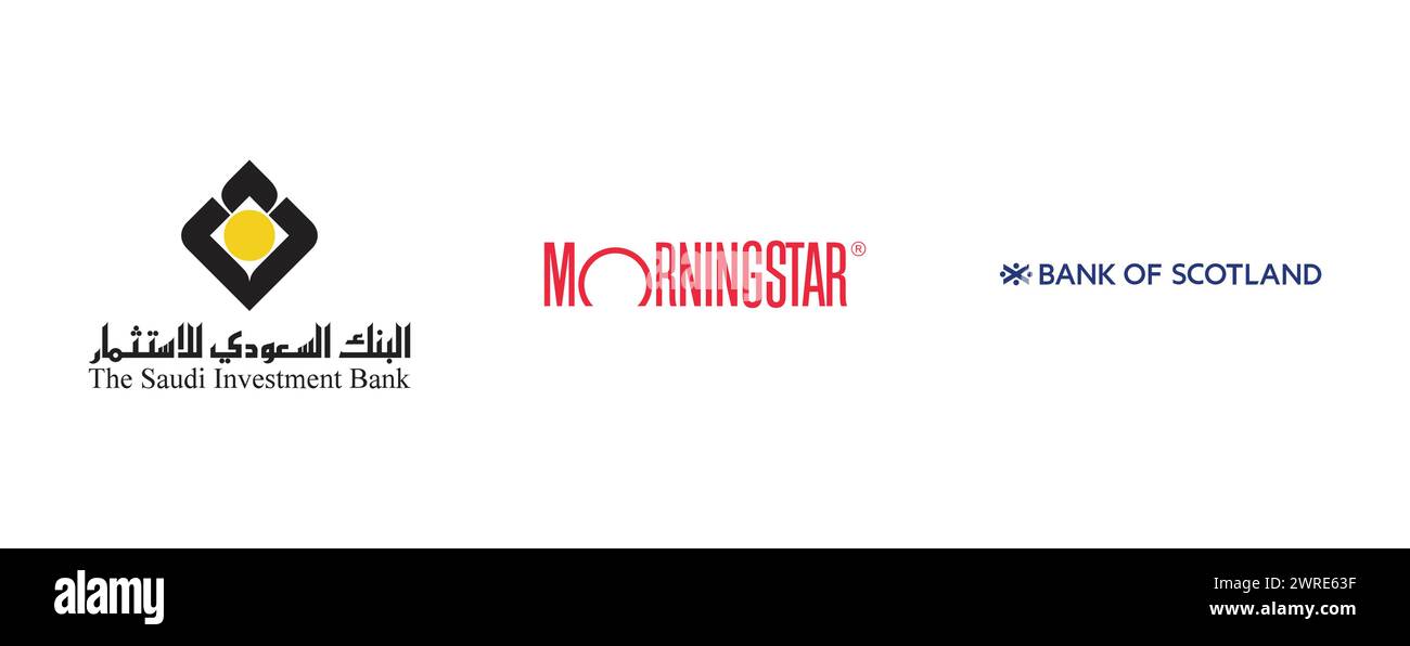 Bank of Scotland, Morningstar, Saudi Investment Bank. Vektor-Logo-Kollektion. Stock Vektor
