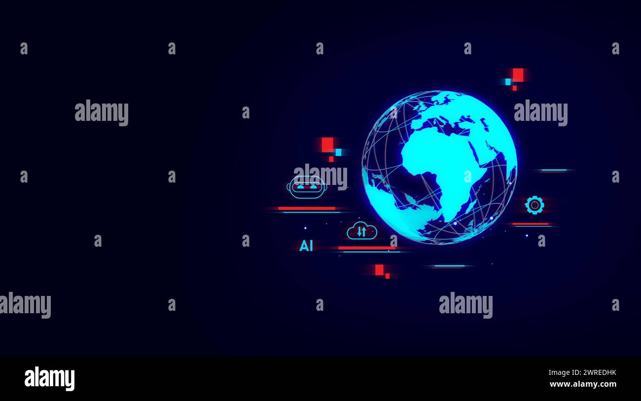 Künstliche Intelligenz revolutionäre KI-Technologieentwicklung und Konzept für maschinelles Lernen. Globale roboterbionische Forschung für die Zukunft des Summens Stockfoto