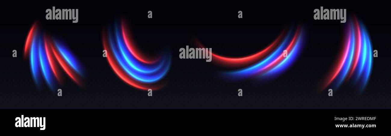 Neonlichter in Bewegung, dynamischer Effekt bei langsamer Verschlusszeit. Abstrakte Leuchtlinien. Stock Vektor