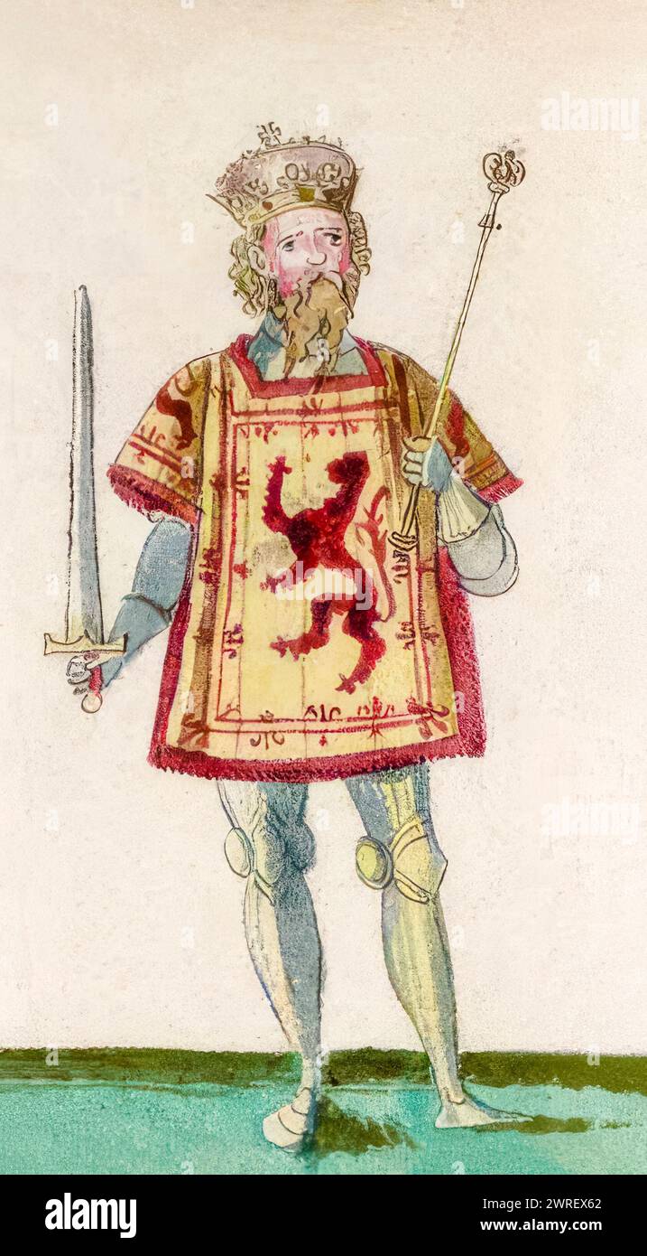 Malcolm III. Von Schottland (um 1031–1093), König von Schottland 1058–1093, beleuchtete Handschrift Porträtmalerei, um 1562 Stockfoto