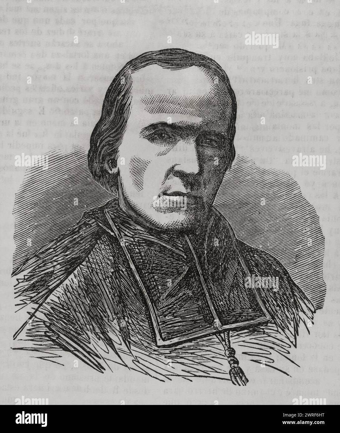 Georges Darboy (1813-1871). Katholischer Priester, Bischof von Nancy, Erzbischof von Paris und kirchlicher Schriftsteller. Während der Pariser Kommune wurde er am 24. Mai 1871 von den Revolutionären verhaftet und hingerichtet. Hochformat. Gravur. Historia de la Guerra de Francia y Prusia (Geschichte des Krieges zwischen Frankreich und Preußen). Band II Veröffentlicht in Barcelona, 1871. Stockfoto