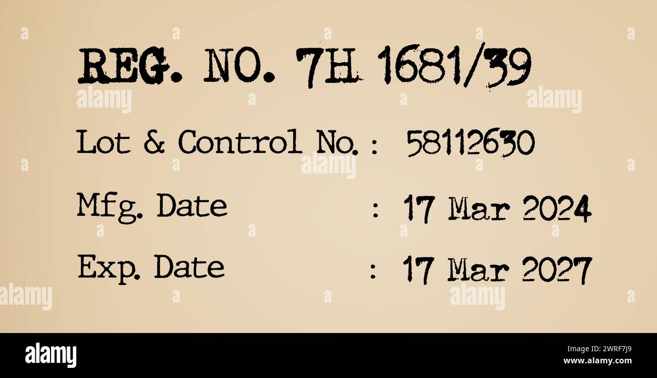 Details zum Verfallsdatum und Herstellungsdatum auf dem Produktetikett. Stockfoto