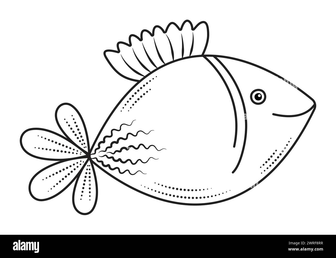 Niedlicher Engelsfisch, schwarze Linie, minimale Illustration, einfarbiges nautisches Preppy-Doodle Stock Vektor