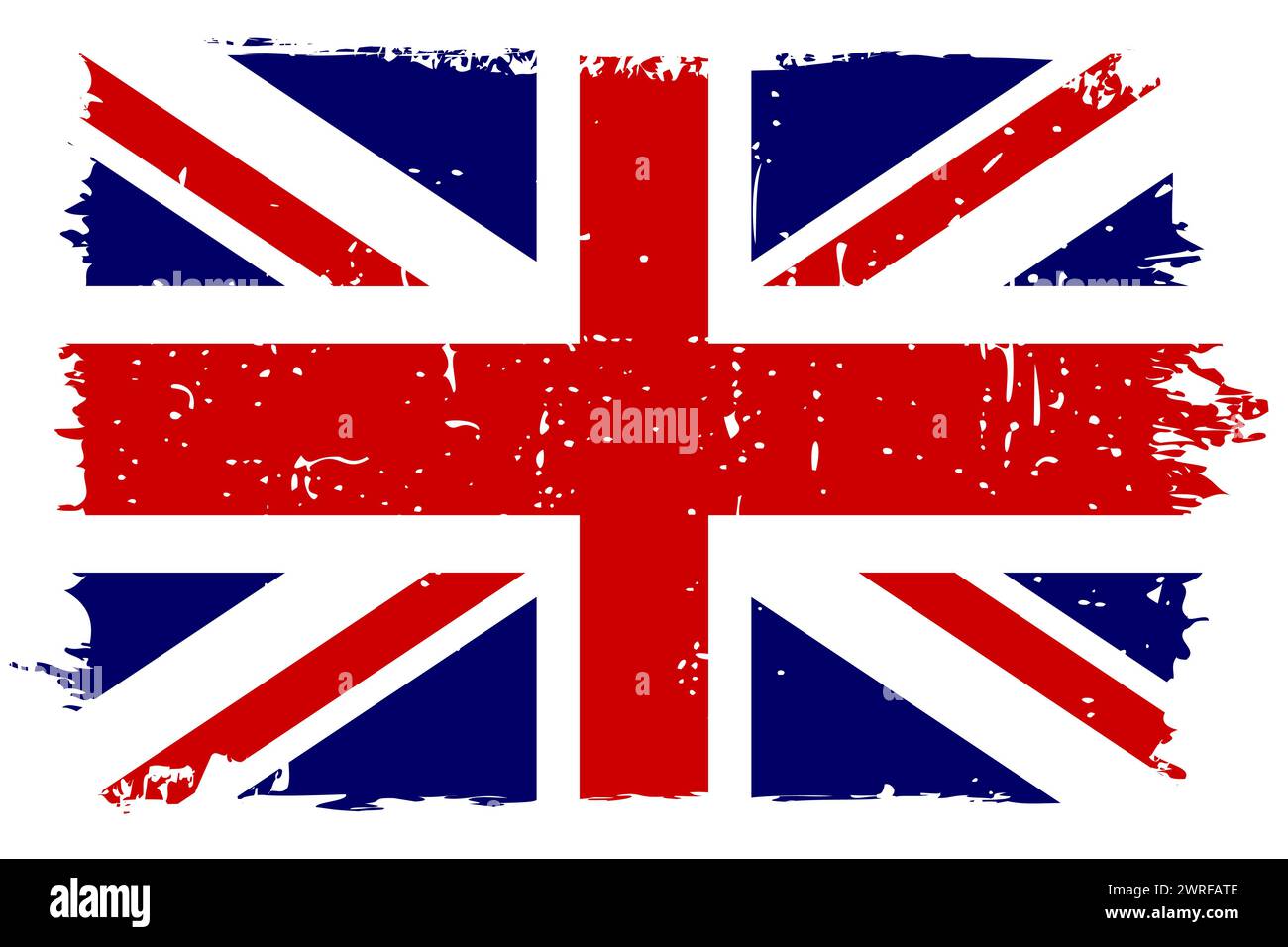 Vereinigtes Königreich von Großbritannien und Nordirland Flagge - Vektorflagge mit stilvollem Kratzeffekt und weißem Grunge Rahmen. Stock Vektor