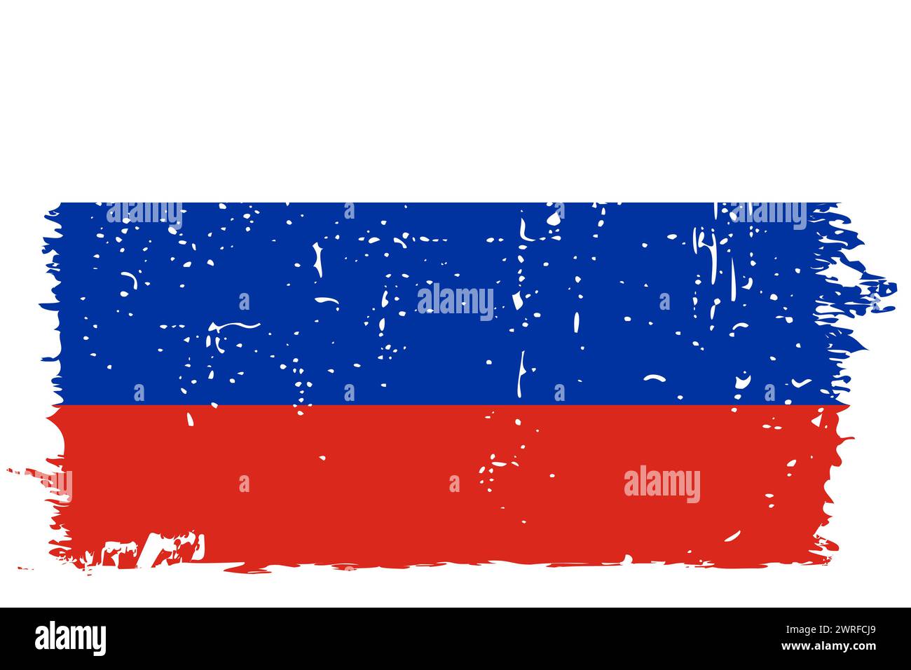 Russland Flagge - Vektorflagge mit stilvollem Kratzeffekt und weißem Grunge Rahmen. Stock Vektor