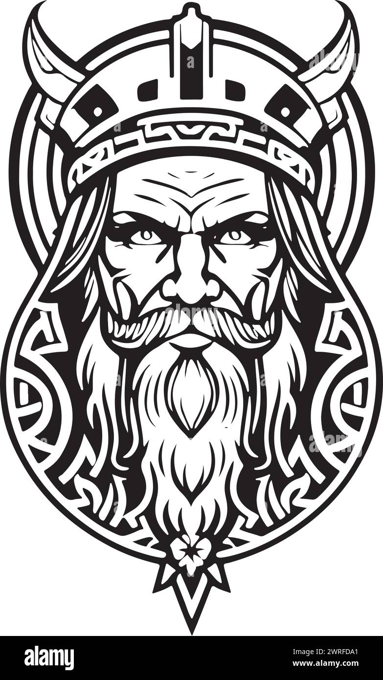 Atemberaubende Line Art Stil Viking Kopf Vektor-Grafikvorlage, geeignet für Logo-Design, Tattoo-Design oder Druck auf Anfrage Stock Vektor