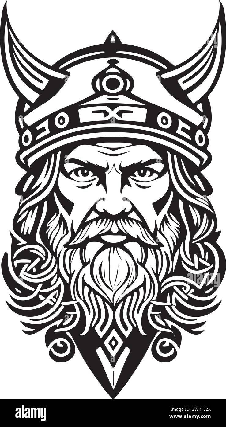 Fantastische Line Art Stil Viking Kopf Vektor-Grafikvorlage, geeignet für Logo-Design, Tattoo-Design oder Druck auf Anfrage Stock Vektor