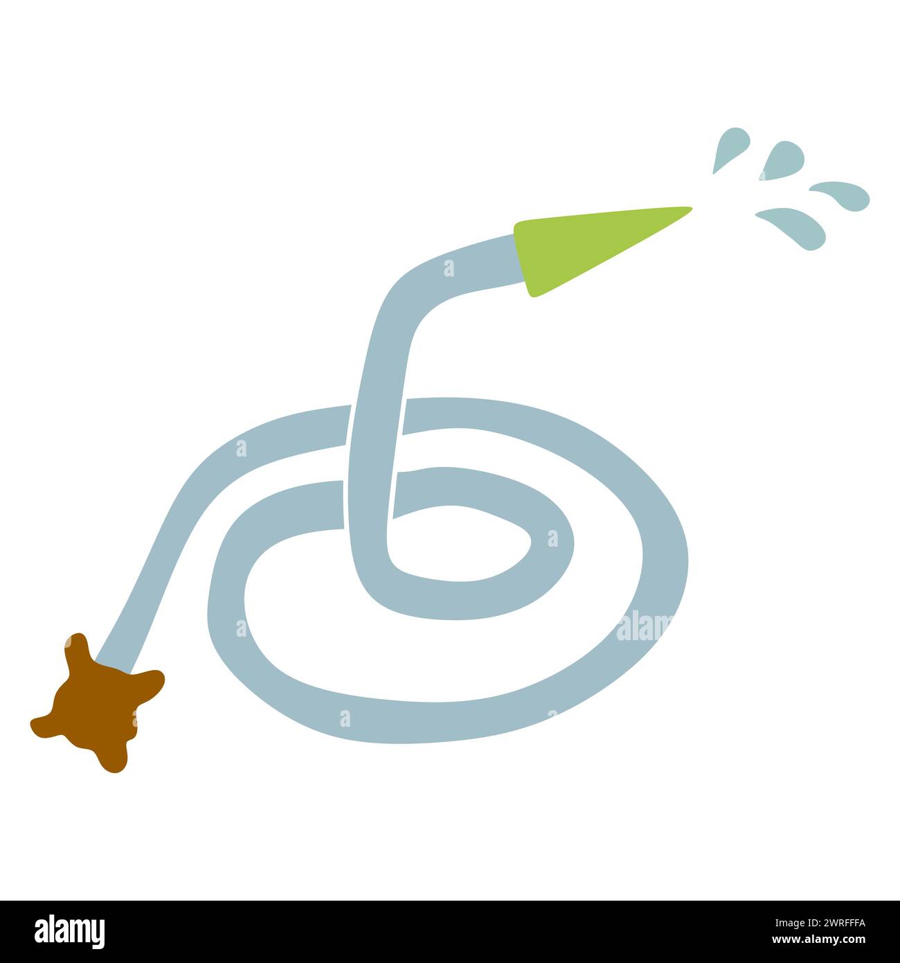 Gartenbewässerungsschlauch flaches Symbol mit Wassertropfen und Wasserhahn. Zeichentrickdesign Vektor-Illustration, Gartenwerkzeugsymbol. Gartenfederausrüstung Isolieren Stock Vektor