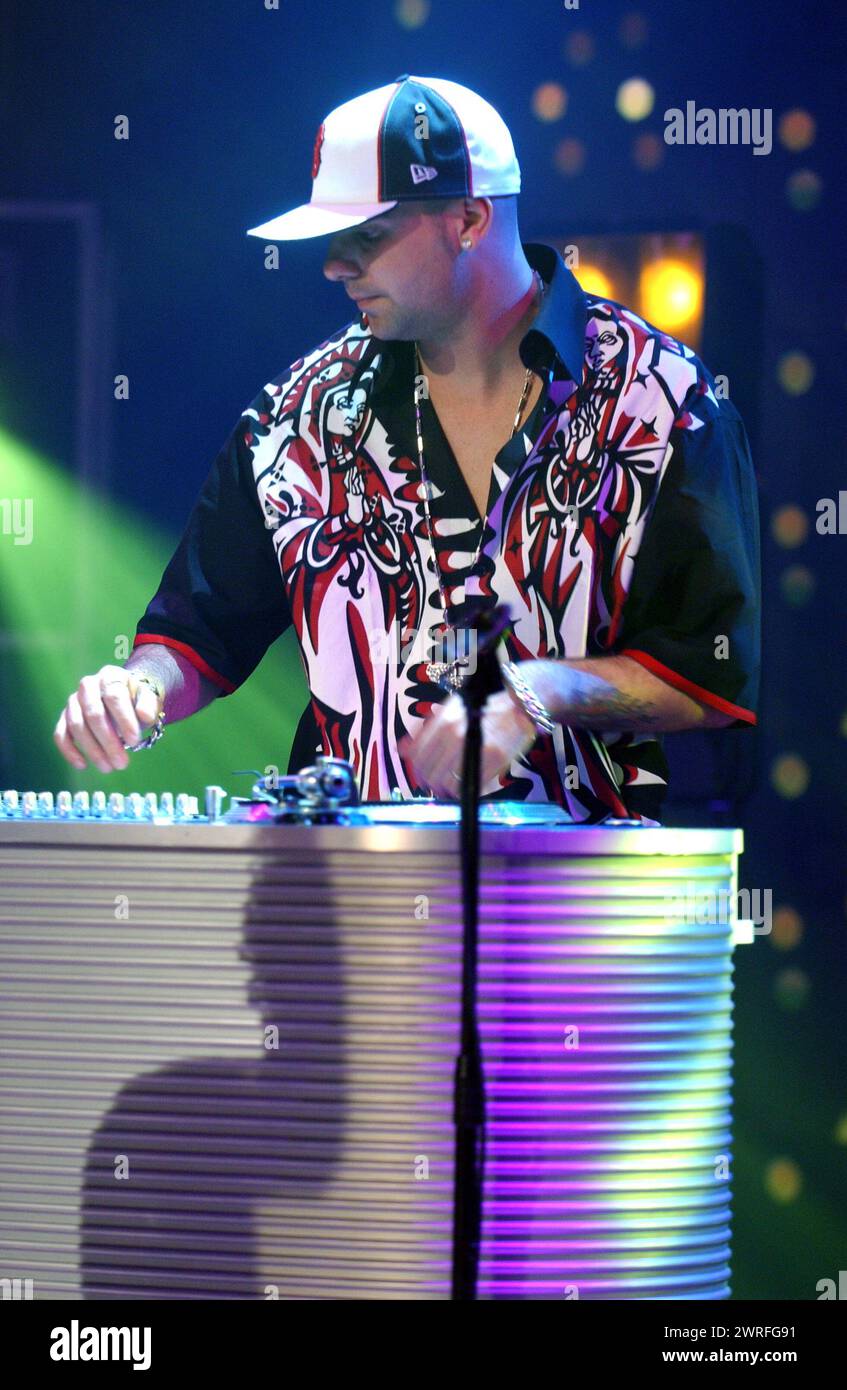 Mailand Italien 11.05.2005: DJ THG Sänger von Gemelli Diversi, italienischer Hip Pop Musikgruppe, während des Musikfernsehprogramms CD Live 2005 Stockfoto