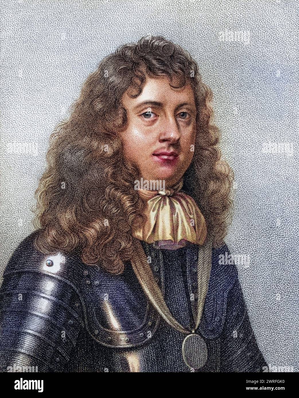 Edward Montagu 1. Earl of Sandwich Viscount Hinchingbrooke 1625 bis 1672 englischer Admiral, der Karl II Edward Montagu 1. Earl of Sandwich Viscount Hinchingbrooke 1625 bis 1672 englischer Admiral, der Karl II. Nach England brachte, von Bocquet aus dem Buch A Catalog of Royal and Noble Authors Volume III published 1806, Historisch, digital restaurierte Reproduktion von einer Vorlage aus dem 19. Jahrhundert, Datum nicht angegeben, Stockfoto