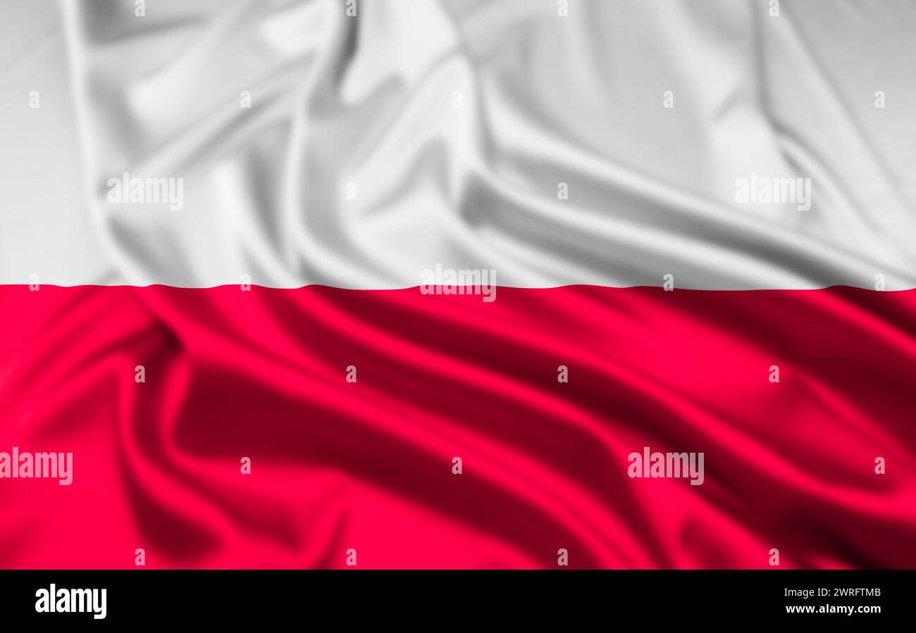 Die Flagge der Republik Polen, ein EU-Mitglied, mit Ripple-Effekt Stockfoto