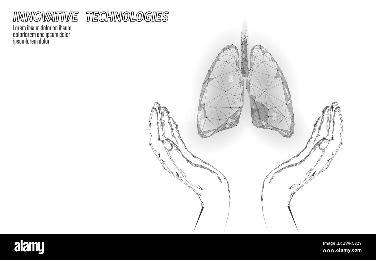 Die menschliche Lunge 3D-health care Recovery medizinisches Konzept. Low-poly-internen Organ vermeiden Krankheit Banner. Polygonale glühende Medizin Heilung der Tuberkulose Vektor Stock Vektor