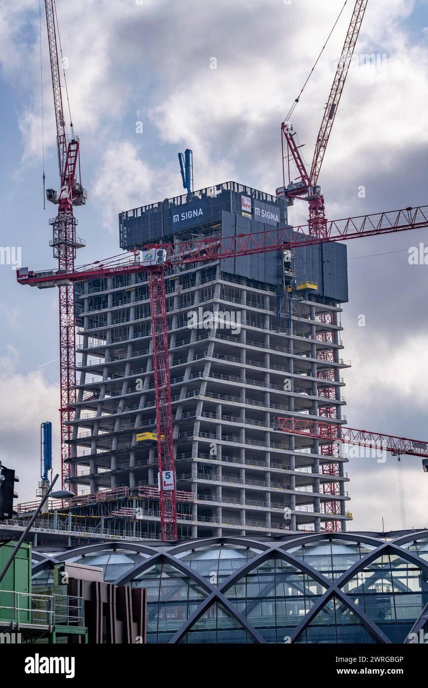 Das Bauprojekt Elbtower, der architektonische Abschluss der Hafencity Hamburg, im Osten, soll auf 64 Stockwerke und 245 Meter anwachsen Stockfoto