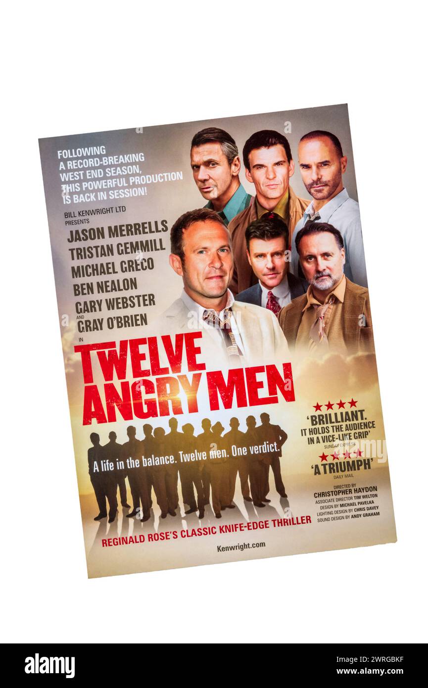 Ein Werbeflyer für die Produktion von Twelve Angry Men von Reginald Rose aus dem Jahr 2024. Stockfoto