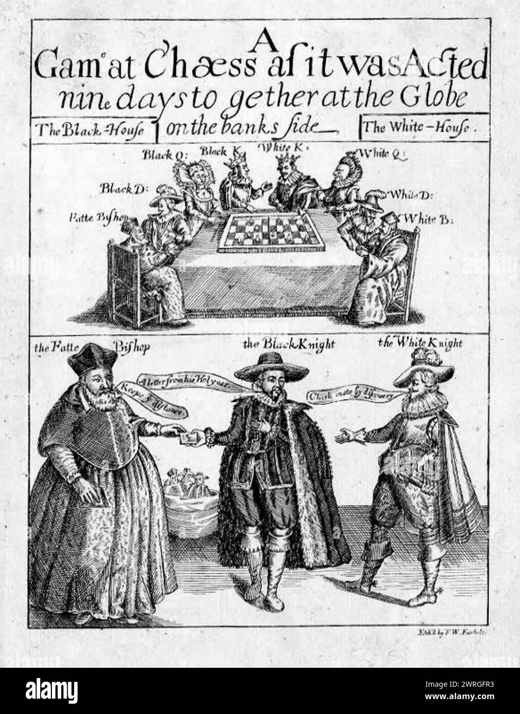 Ein SCHACHSPIEL von Thomas Middleton, das erstmals im August 1624 im Globe Theatre aufgeführt wurde Stockfoto