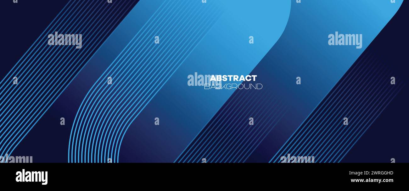 Abstraktes Dunkelblau wehende Kreise Linien Technologie Banner Hintergrund. Moderner Marineblau-Farbverlauf mit leuchtenden Linien, glänzende geometrische Diagonalform Stock Vektor