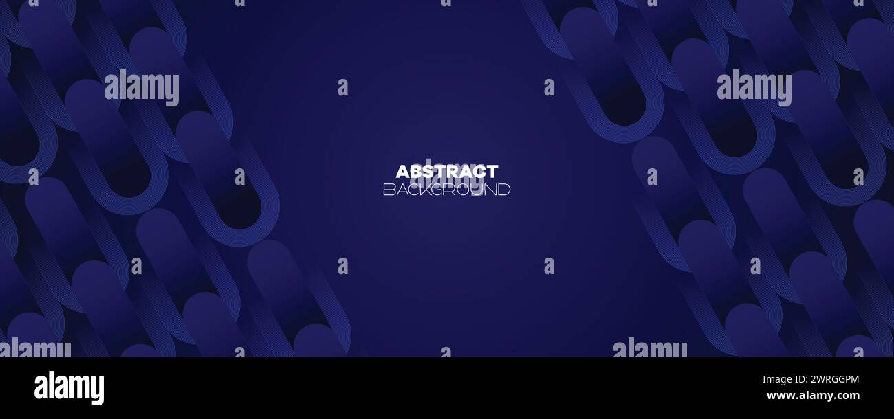 Abstraktes Dunkelblau wehende Kreise Linien Technologie Banner Hintergrund. Moderner Marineblau-Farbverlauf mit leuchtenden Linien, glänzende geometrische Diagonalform Stock Vektor