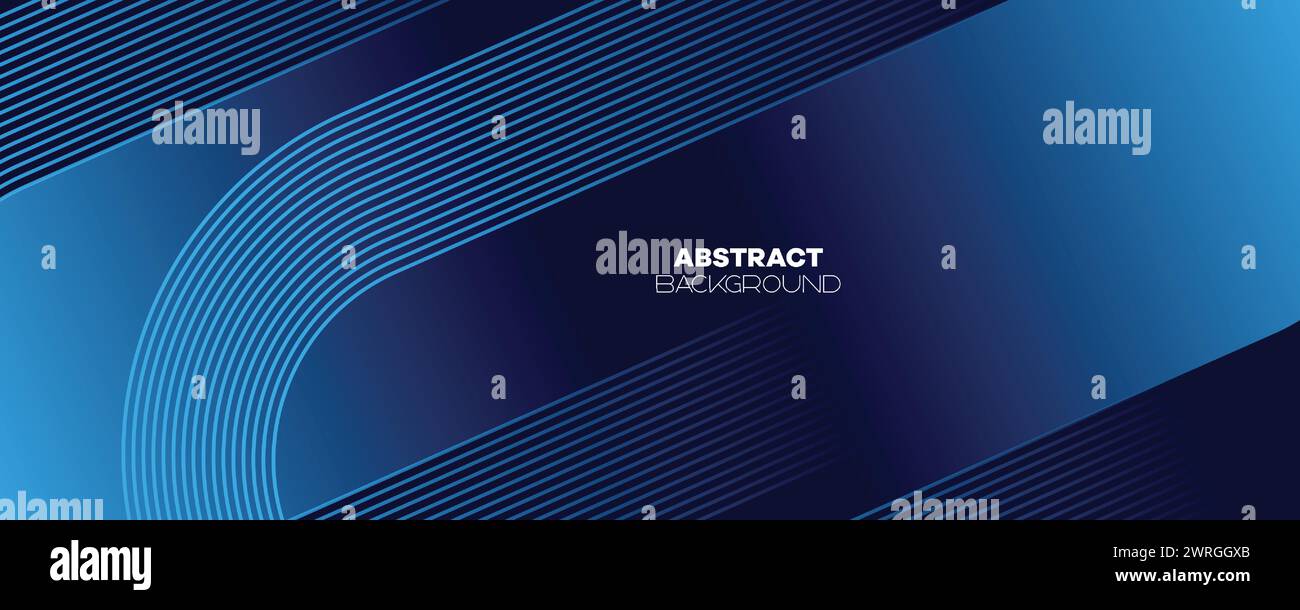 Abstraktes Dunkelblau wehende Kreise Linien Technologie Banner Hintergrund. Moderner Marineblau-Farbverlauf mit leuchtenden Linien, glänzende geometrische Diagonalform Stock Vektor