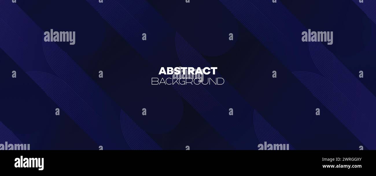 Abstraktes Dunkelblau wehende Kreise Linien Technologie Banner Hintergrund. Moderner Marineblau-Farbverlauf mit leuchtenden Linien, glänzende geometrische Diagonalform Stock Vektor