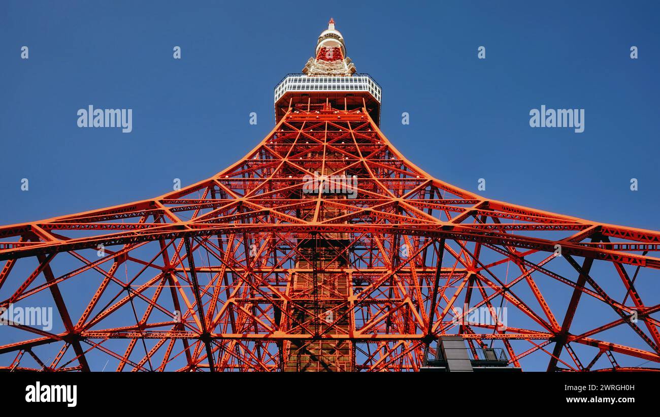 Flacher Blick auf den Tokyo Tower, Shiba-koen, Minato, Tokio, Honshu, Japan Stockfoto