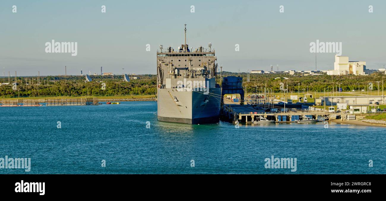 Cape Canaveral, Florida - 28. Januar 2024: Cape Canaveral ist die Heimat von Port Canaveral, einem der meistbesuchten Kreuzfahrthäfen der Welt, und ist Teil einer r Stockfoto
