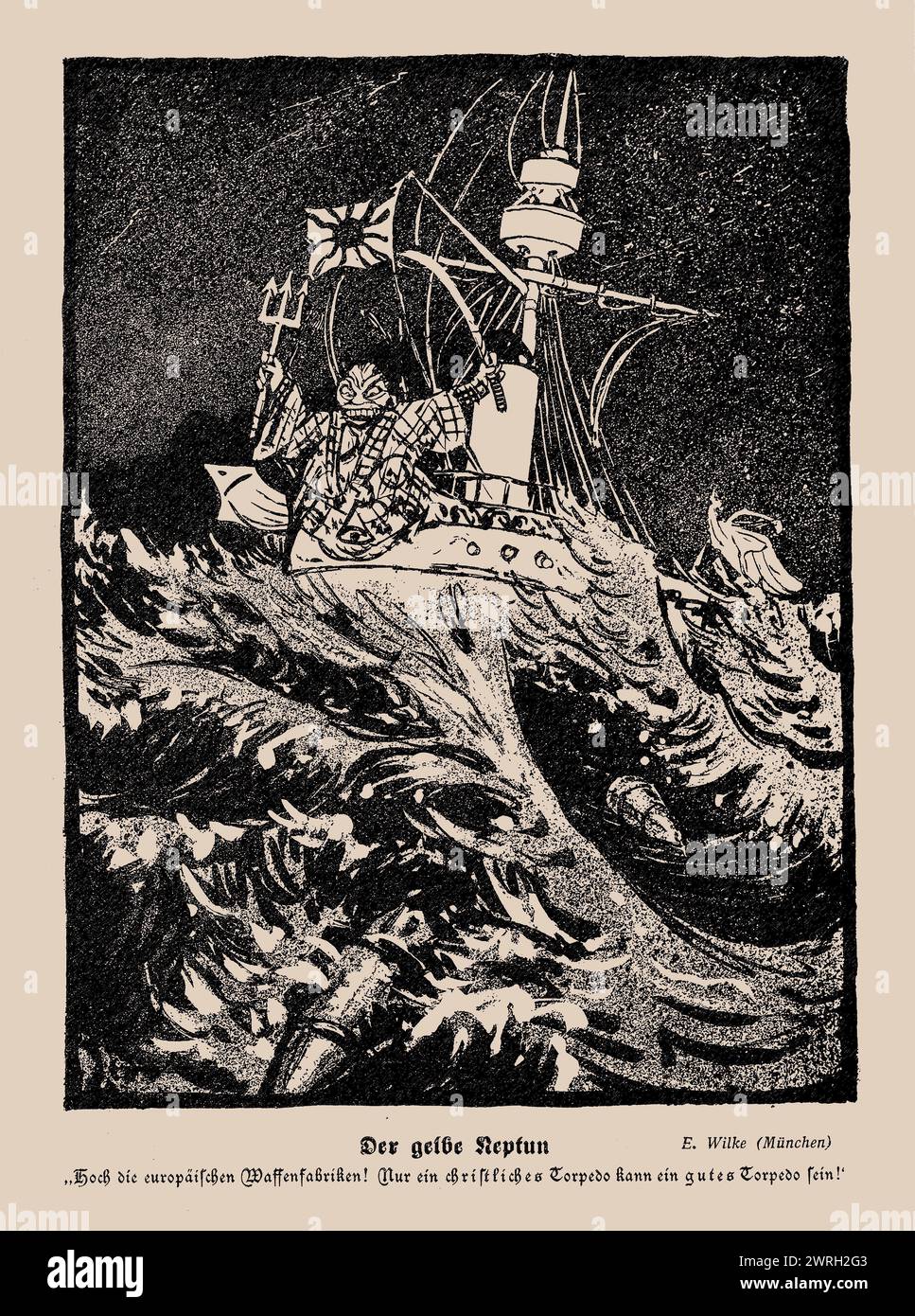 Gelber Neptun. Aus der Zeitschrift Jugend: M&#xfc;nchner illustrierte Wochenschrift f&#xfc;r Kunst und Leben, 1905. Private Sammlung Stockfoto