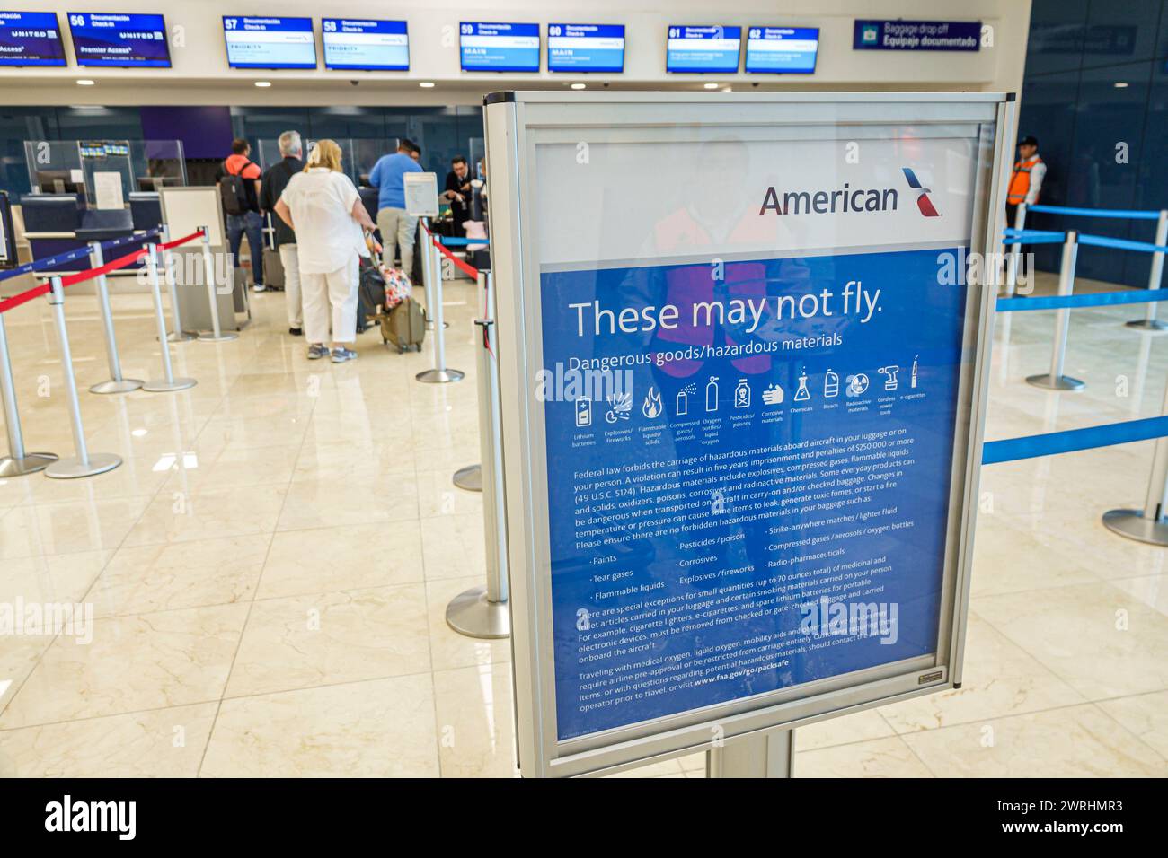 Merida Mexico, Manuel Crescencio Rejon Merida International Airport, Innenausstattung, Terminal Ticketschalter, Schilder Informationen, Promotion Promotion Stockfoto