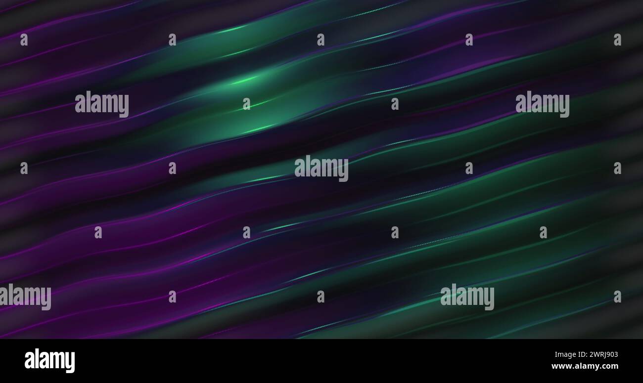 Bild von sich bewegenden leuchtenden Lichtern und Wellen über schwarzem Hintergrund Stockfoto