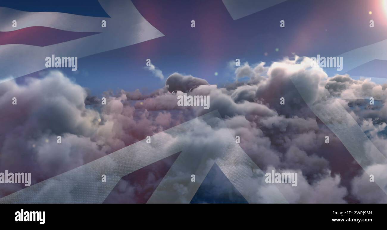 Digitales Bild von Follow-, Like- und Herzsymbolen, die zahlenmäßig zunehmen, mit einem Himmelshintergrund von 4k Stockfoto