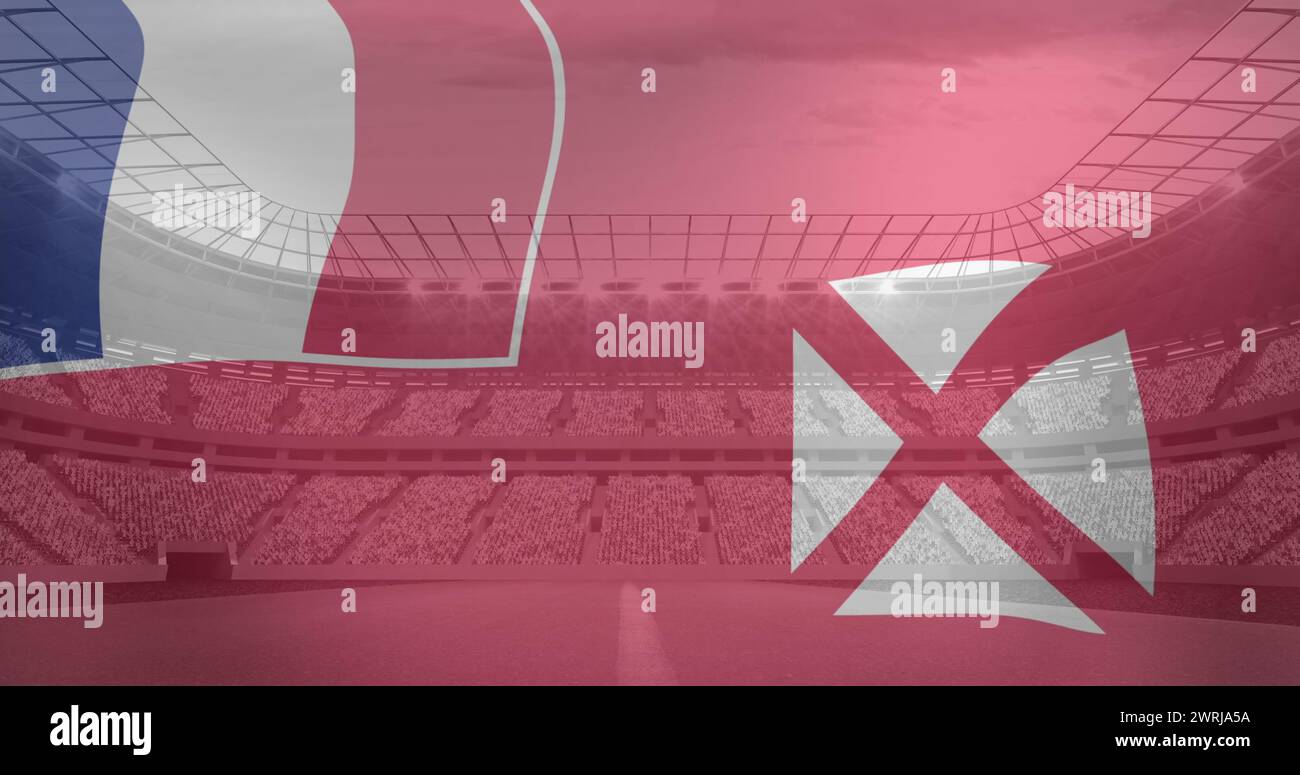 Bild der Flagge von wallis und futuna über dem Sportstadion Stockfoto