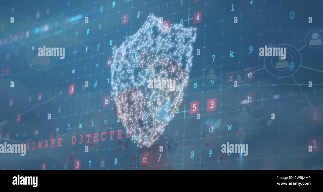 Abbildung: Digitale Schnittstelle mit Sicherheitsschild auf blauem Hintergrund Stockfoto