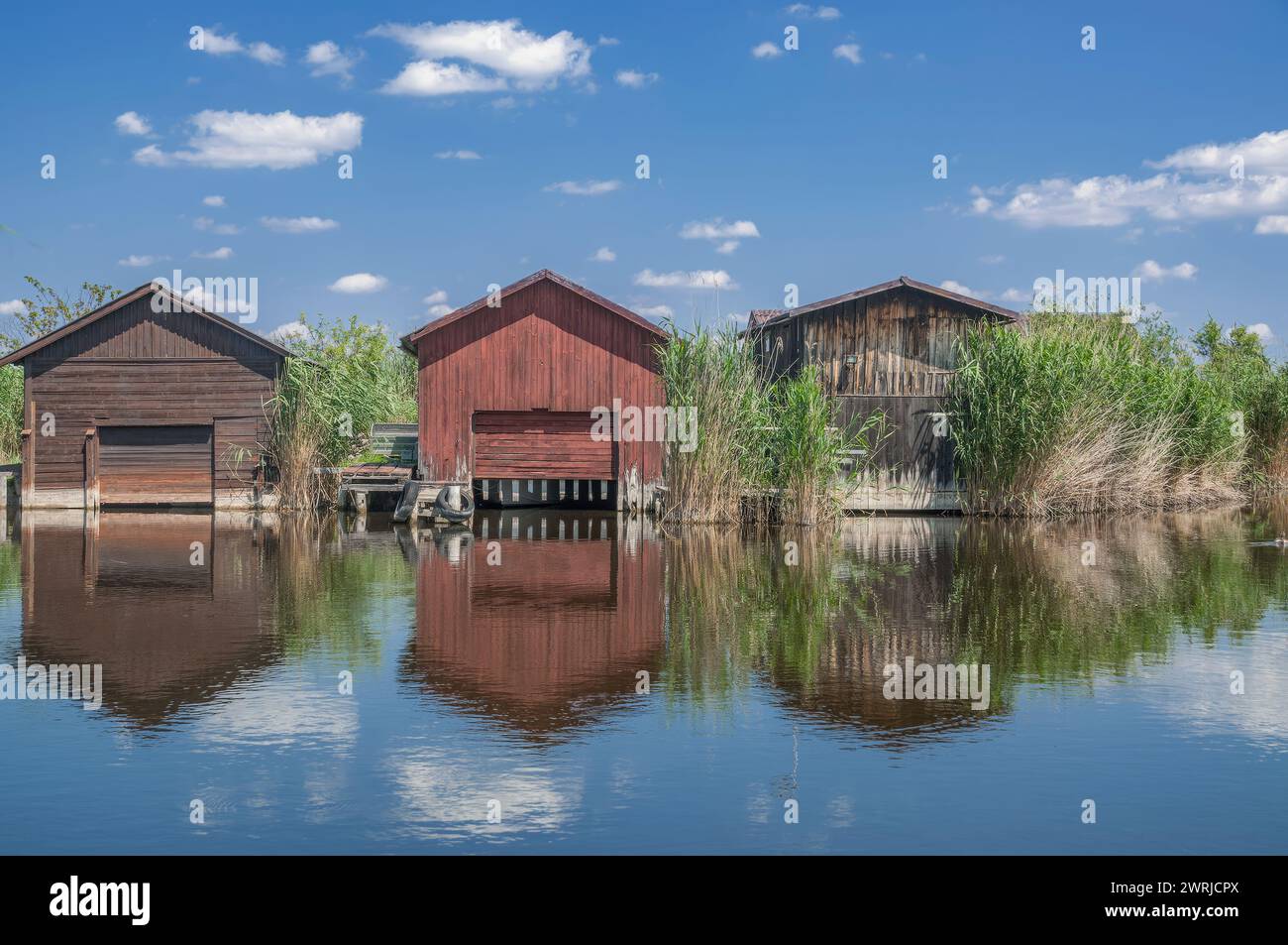 Fischerhütten am Neusiedler See bzw. Neusiedler See im Burgenland, Österreich Stockfoto
