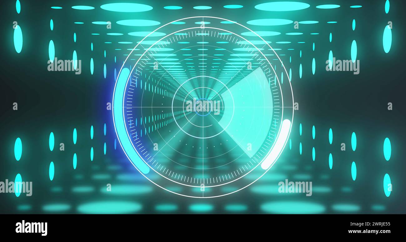 Bild des Oszilloskops und der Datenverarbeitung über Neontunnel Stockfoto