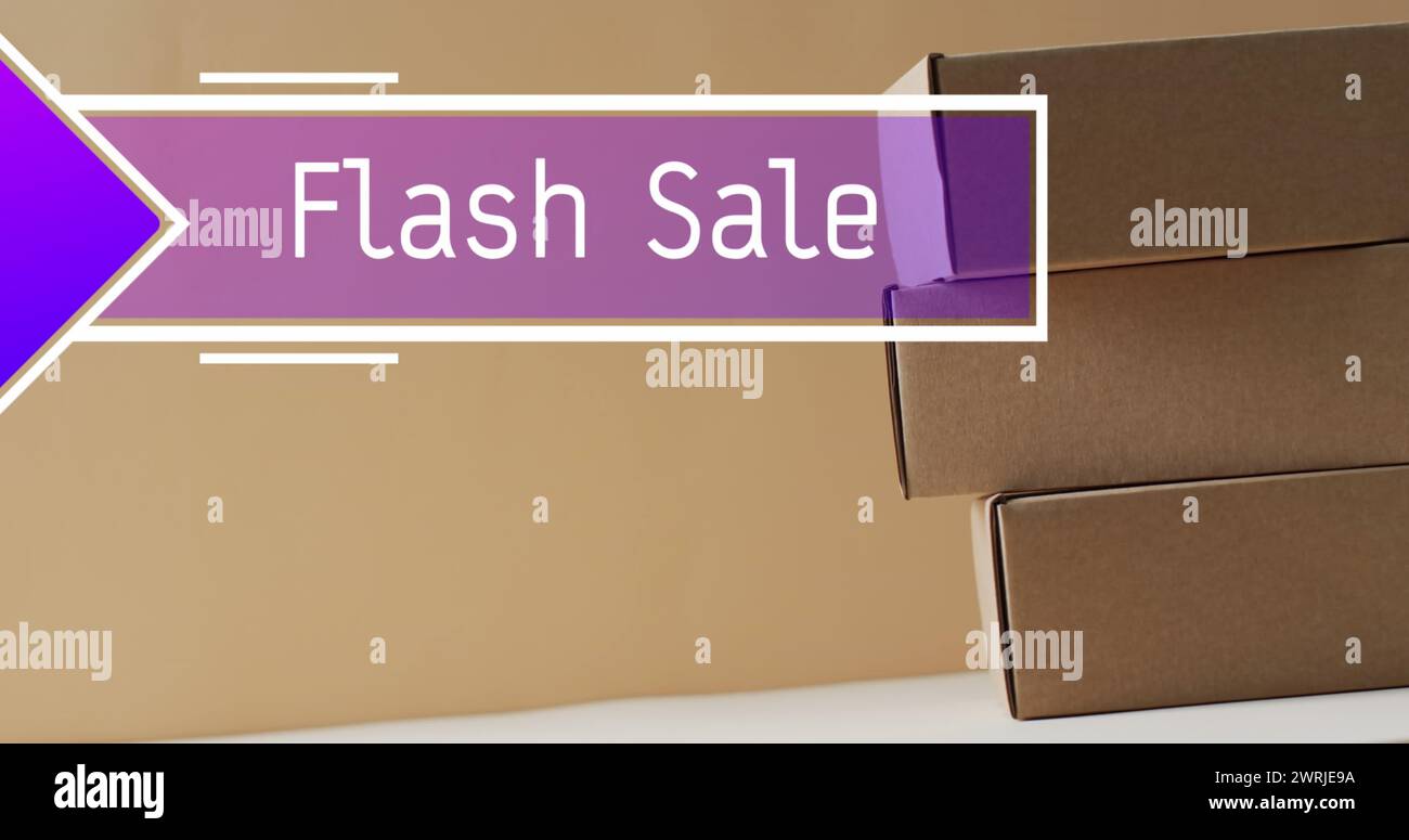 Bild: Flash-Verkaufstext über Geschenkkartons Stockfoto