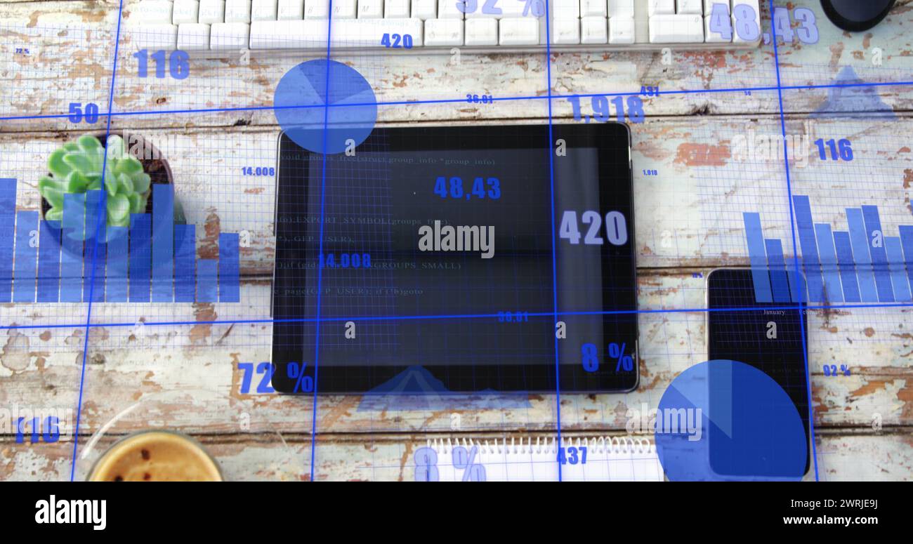 Bild der Datenverarbeitung über elektronische Geräte Stockfoto