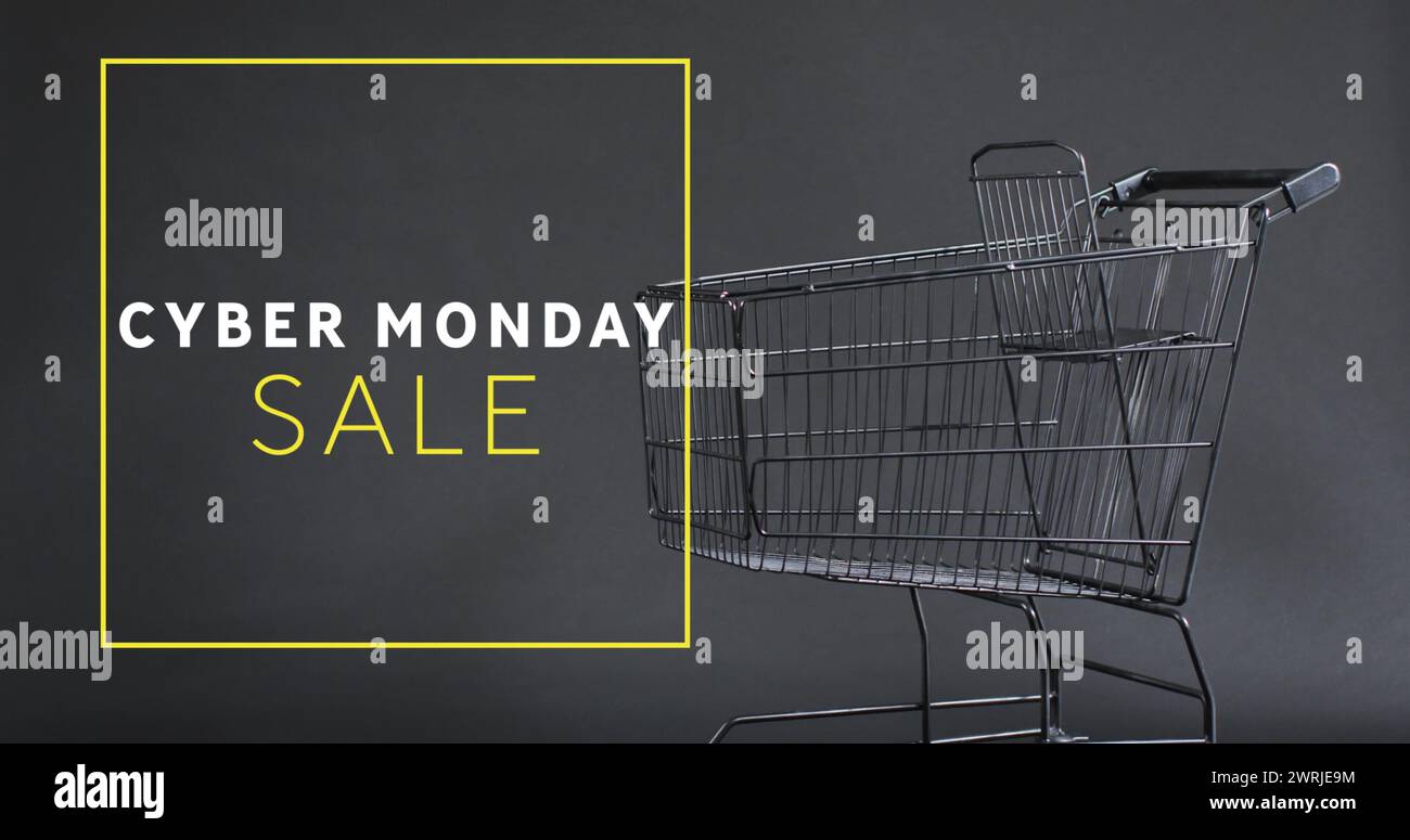 Bild: Verkaufstext für Cyber monday über Einkaufswagen Stockfoto
