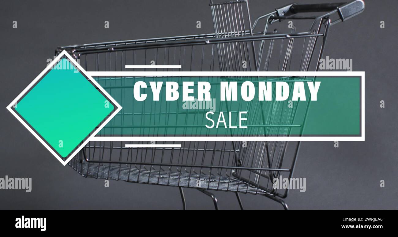 Bild: Verkaufstext für Cyber monday über Einkaufswagen Stockfoto